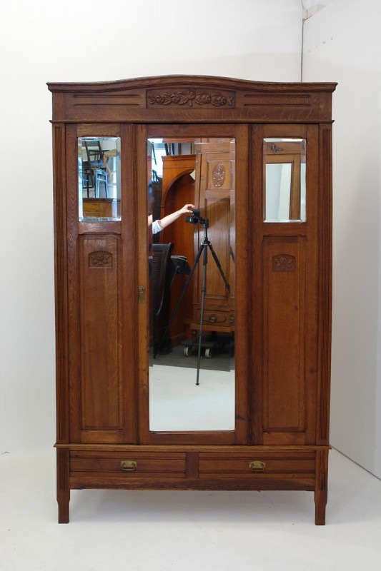 Kleiderschrank Dielenschrank Schrank Jugendstil um 1900 Eiche massiv | eBay