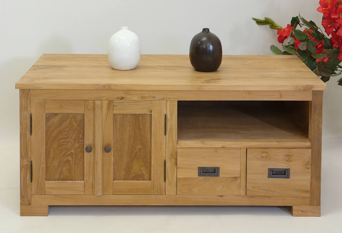 Funktionales Sideboard, TV Schrank aus massiven Teakholz Natur Kommoden