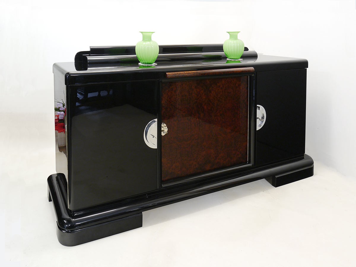 Sideboard Anrichte Art Deco Original um 1925 Schwarz Hochglanz lackiert