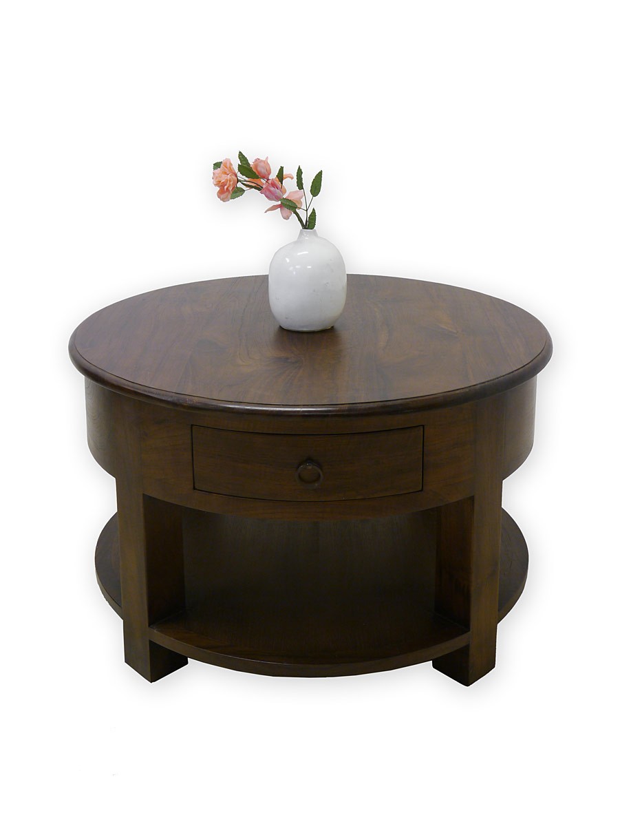 Runder Couchtisch aus massivem Teakholz D 80 cm Tische Couchtische