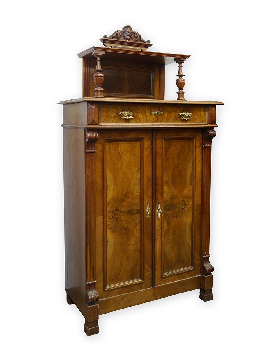 Vertiko Schrank Kommode Antik um 1900 Nussbaum / Wurzelholz furniert