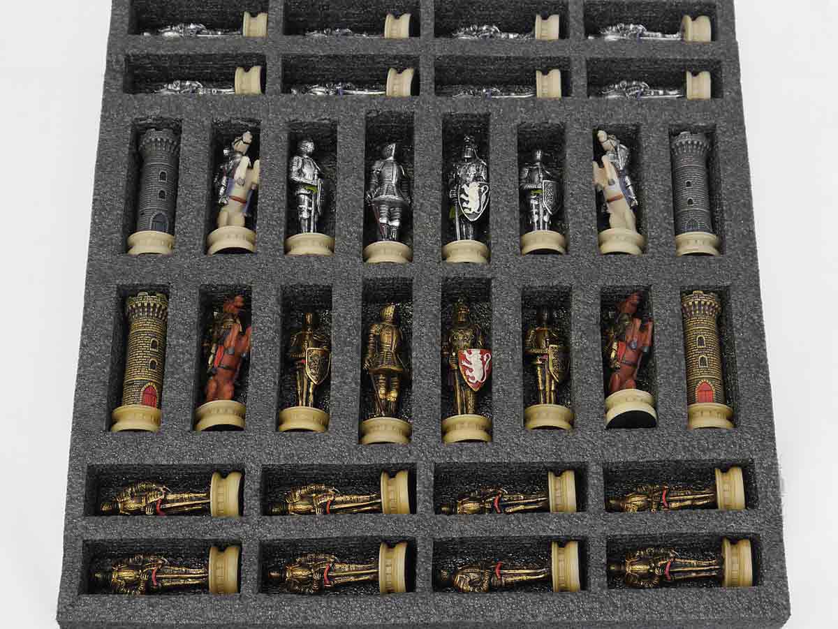 Schach Schachbrett Schachfiguren Antik Stil Massivholz + 2 Schubladen