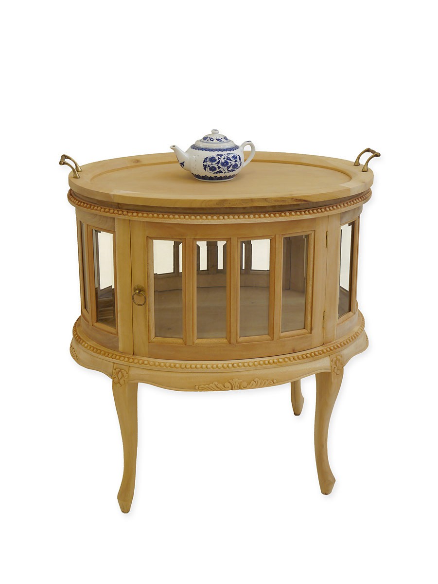 Teeschrank im Antik Stil Massivholz Natur oval Tische Bartische