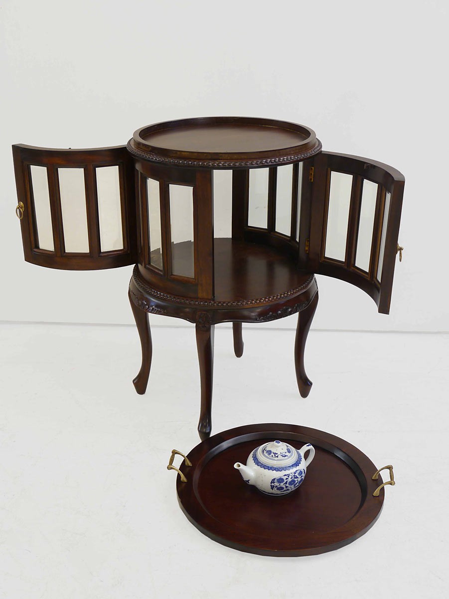 Teeschrank im Antik Stil Massivholz rund Nussbaum Tische Bartische