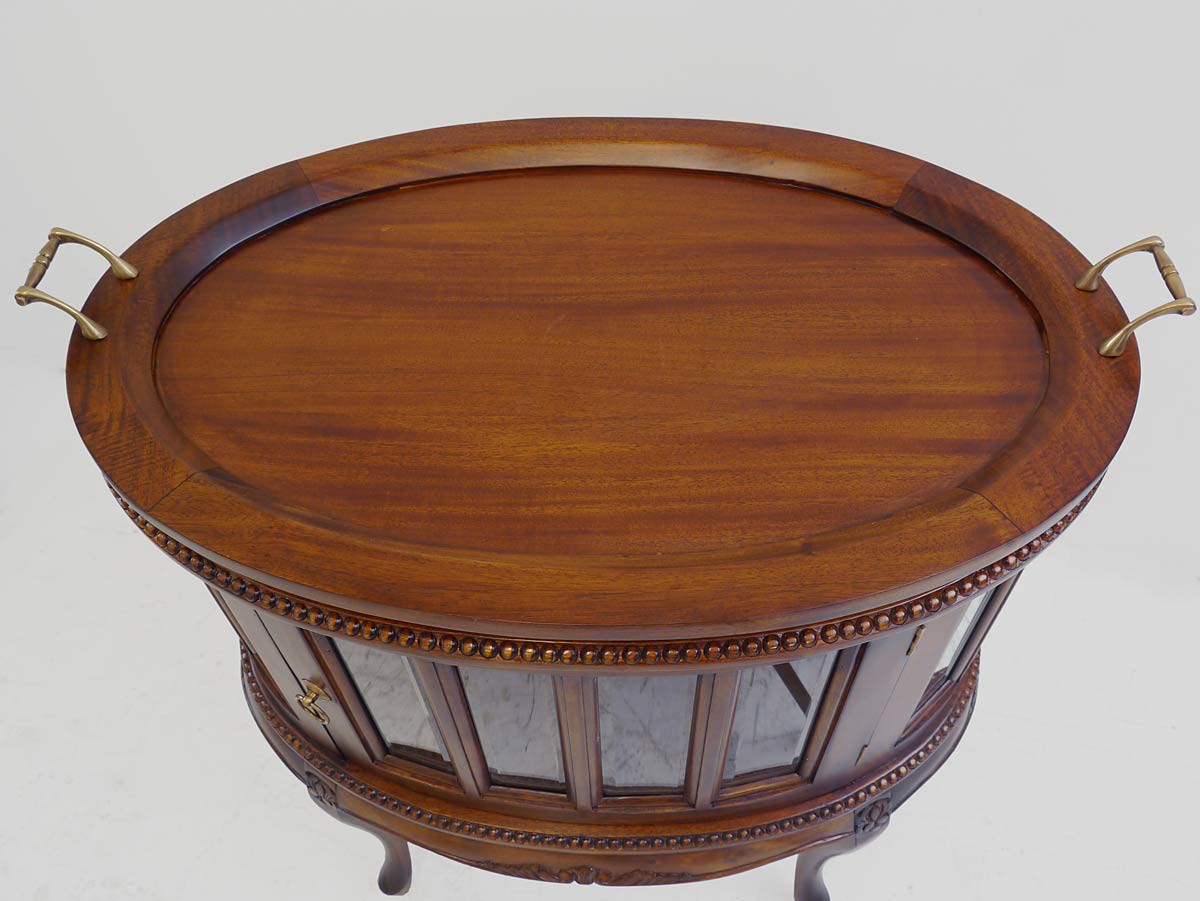 BeistelltischTeeschrank Barschrank Antik Stil Massivholz oval Nussbaum